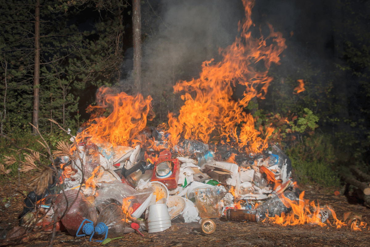 Smoke and fumes from burning plastic